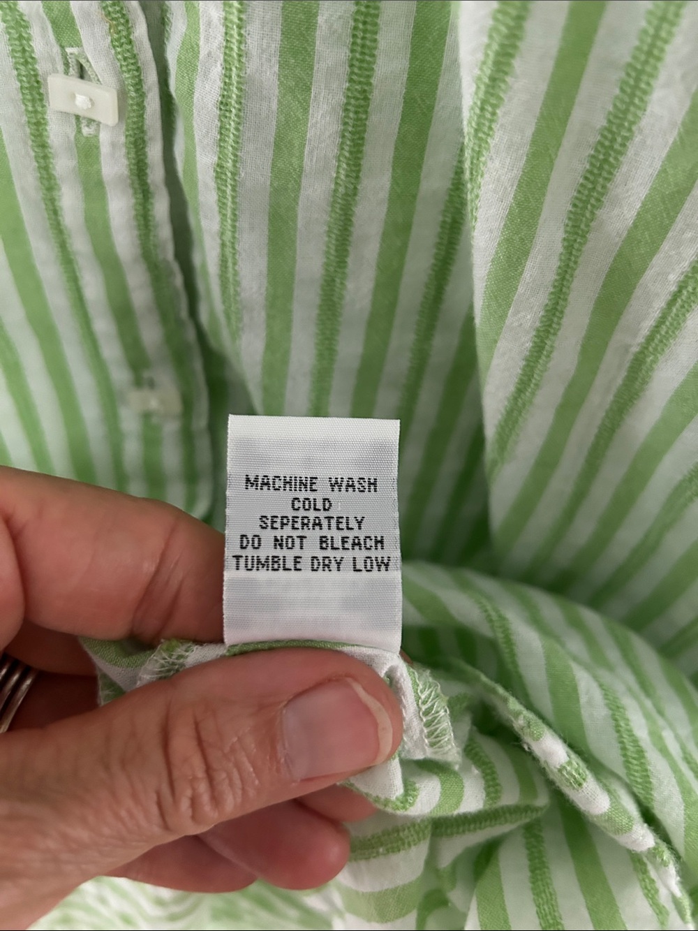 Habitat Cotton Button-Front Tunic Green/White Striped Lagenlook Coastal Small - Picture 11 of 14